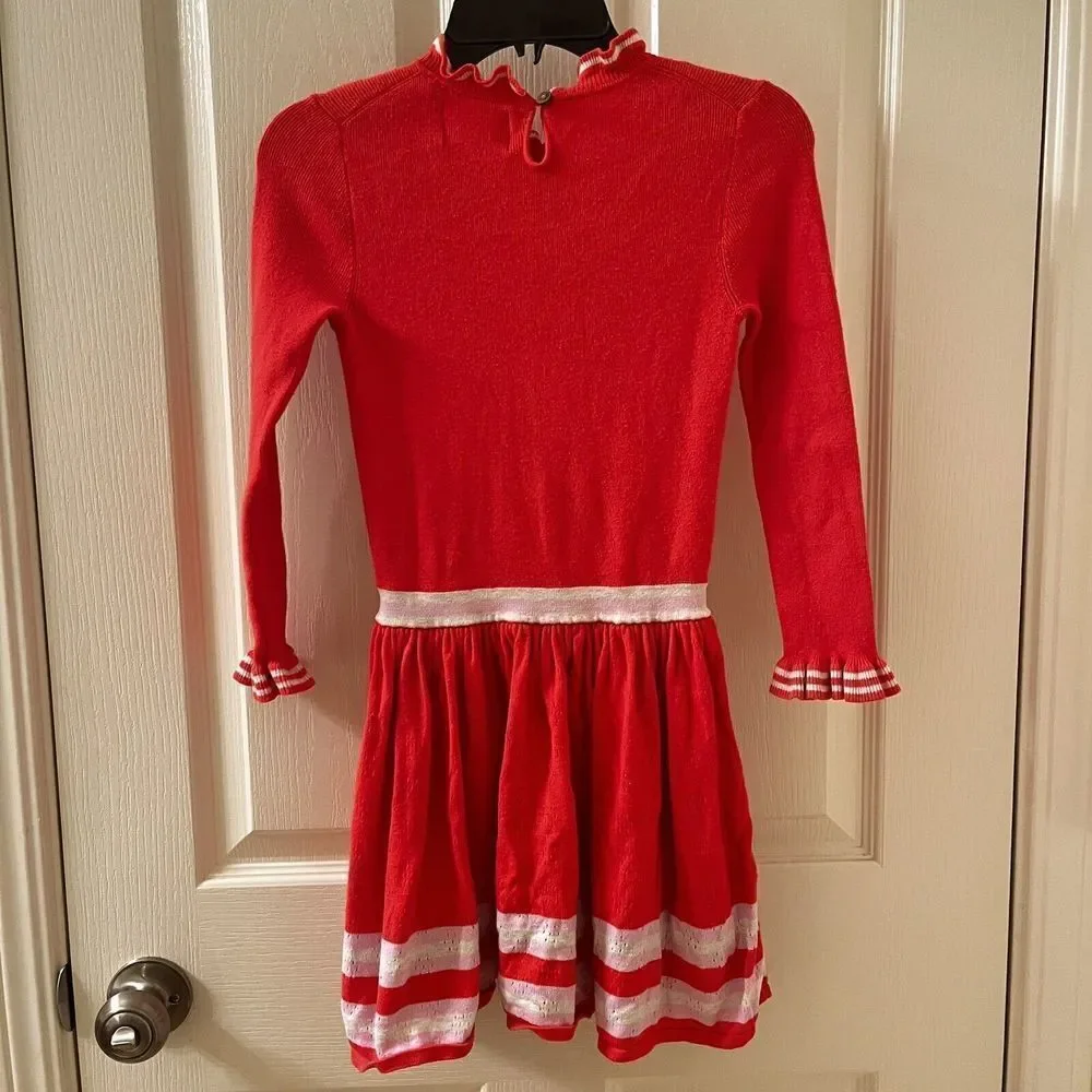 Mini Boden Long Sleeve Sweater Dress Striped Ruffle Neck Cuffs Girls Size 7-8